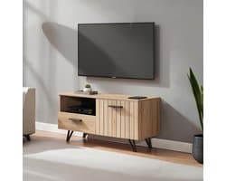 Modern TV-meubel met Lade en Deur - Lowboard in Eikenlook en Zwart