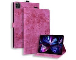 Beschermhoes voor iPad Air 13 inch (2024) - PU Leer met Pasjeshouder, Standaardfunctie, Roze Bloesem & Kattenprint