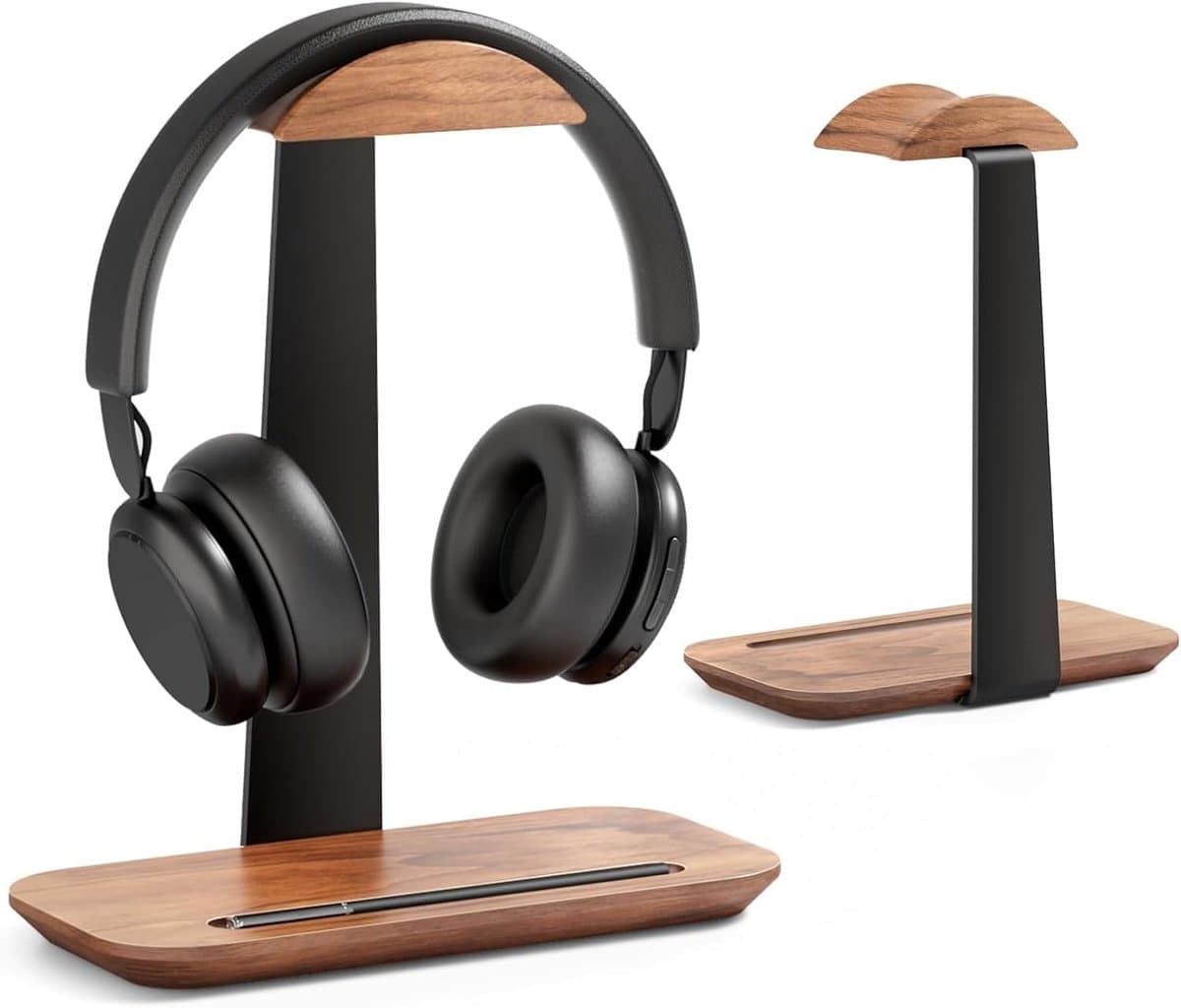 Houten Koptelefoon Standaard voor Bureau - Walnoothout - Universeel — afbeelding 1