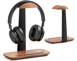 Walnoothout Hoofdtelefoonstandaard, Natuurlijk Houten Desktop Hoofdtelefoonhouder met Opbergbasis, Geschikt voor AirPods Max, Beats, Bose, Sony, Sennheiser, Gaming, enz — afbeelding 1