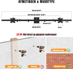 SCH® Monitor Arm 3 Schermen - Monitor Arm - Zwart - 43cm x 20cm cx13cm — thumbnail 4