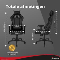 Gladiator Esports Gamestoel - Verstelbare Arm- en Rugleuning - 160° Kanteling - In Hoogte Verstelbaar - Zwart — thumbnail 5