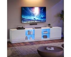 Moderne TV Kast Laag Wit met LED Verlichting en Opbergruimte voor Televisie tot 65 Inch