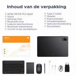 Aorlym P10 Pro - Tablet - 48 GB RAM (8+40 GB) + 128 GB ROM (2 TB/TF) - 10,1 inch HD 120 Hz - Android 16 - 8800 mAh - Gemini AI - T7250 - Face ID - Dubbele luidsprekers, complete accessoirebundel met toetsenbord en stylus - Zwart — thumbnail 3