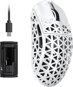 ATTACK SHARK R5 Ultra - Gamingmuis - Koolstofvezel Behuizing - 39g Ultralicht - HyperSpeed Draadloos - 2.4G / Bluetooth / USB-C Bedraad - PAW3950MAX Sensor - 8000Hz Pollingsnelheid - 42.000 DPI - Windows & Mac - Wit — thumbnail 1