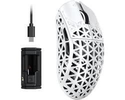 ATTACK SHARK R5 Ultra - Gamingmuis - Koolstofvezel Behuizing - 39g Ultralicht - HyperSpeed Draadloos - 2.4G / Bluetooth / USB-C Bedraad - PAW3950MAX Sensor - 8000Hz Pollingsnelheid - 42.000 DPI - Windows & Mac - Wit