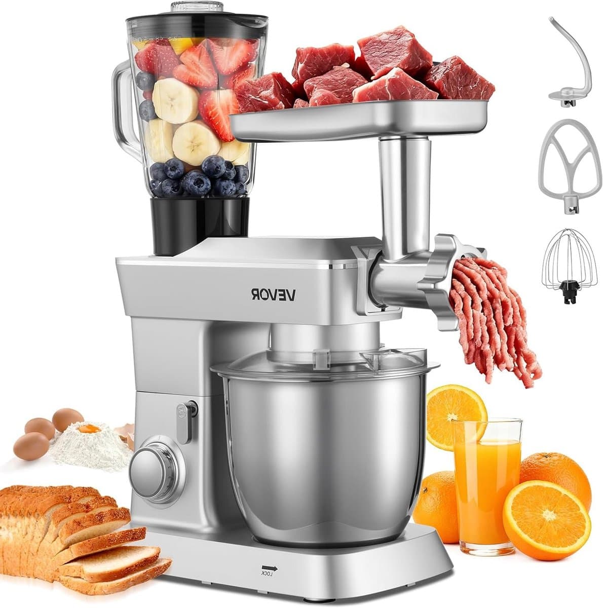 Elektrische Keukenmachine – Foodprocessor – Mixer – Blender – Deegkneder – 1300 W Motor – 4,3 L Roestvrijstalen Mengkom — afbeelding 1