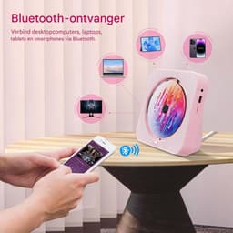 Draagbare CD-Speler -Bluetooth met Dubbele Luidsprekers- HiFi-speaker radio-Oplaadbare CD-Speler met USB-C-Roze — thumbnail 4