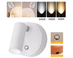 Draadloze LED-wandlamp Met Magnetische Bevestiging, Oplaadbaar Via USB, Zelfklevend, Spotlamp Met Aanraakschakelaar, Dimbaar in 3 Kleuren, Verstelbare Hoek, Bedlampje, Accentverlichting Voor Kunstwerken – Wit