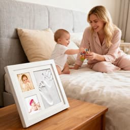 Baby Gipsafdruk - Handen Voeten Set - Herinneringen Maken - Luchtdrogende Klei - 28 x 23 cm - Natuurlijk — thumbnail 2