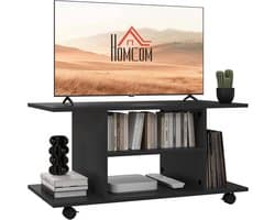 Moderne TV Meubel met Opbergruimte en Zwenkwielen - Zwart Dressoir