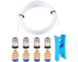 Set van 1 Meter PTFE Teflon Slang 2mm BINNEN / 4mm BUITEN voor 3D Printers - Inclusief Snijder & 8 Stuks Connectoren (PC4-M6 & PC4-M10)