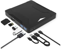 Externe cd/dvd/vcd-drive, 5-in-1 ultradunne draagbare speler/brander met USB-aansluiting, Type-C/USB 3.0-interface, geschikt voor laptops, pc's, MacBooks en Windows-systemen.