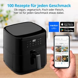 MEDION P10 XL Airfryer (6,8 liter XXL heteluchtfriteuse, 2.150 watt, twee roestvrijstalen verwarmingselementen, schudalarm, 9 automatische programma's, touch bedieningspaneel, LED-display) — thumbnail 10