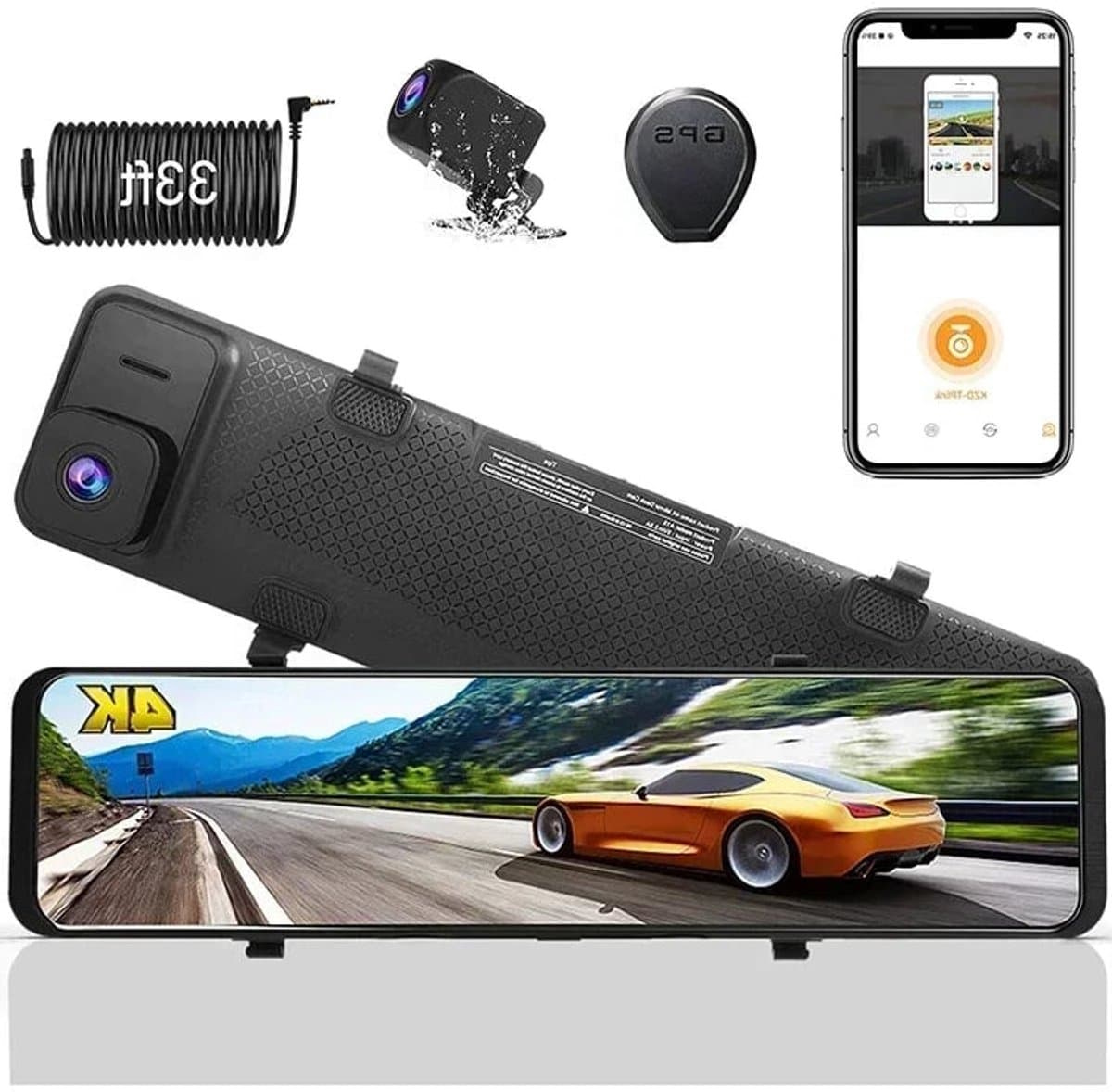 Achteruitkijkspiegel Dashcam – Auto Camera – Dubbele Lens – Parkeermonitor – 4K 12 Inch Scherm – GPS Tracking – Nachtzicht — afbeelding 1
