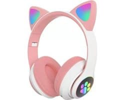 Bluetooth-koptelefoon met kattenoortjes voor meisjes, opvouwbare stereokoptelefoon met ledverlichting. Compatibel met PS4/pc/tablet/tv (roze + wit).