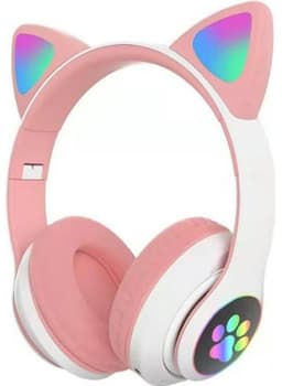 Bluetooth-koptelefoon met kattenoortjes voor meisjes, opvouwbare stereokoptelefoon met ledverlichting. Compatibel met PS4/pc/tablet/tv (roze + wit). — thumbnail 1