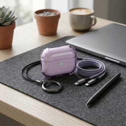 Paars transparant hoesje voor oordopjes met sleutelring – schokbestendige beschermhoes geschikt voor AirPods Pro 3 — thumbnail 2