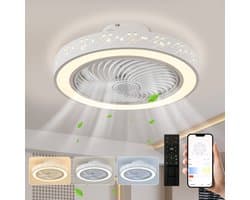 Rosnek Plafonniere met Ventilator - Veilig Gesloten Sterrenhemel 46cm - Plafondventilator met Lamp Dimbaar - Stille Motor - Kinderkamer/Keuken