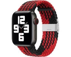 By Qubix - Geschikt voor Apple Watch bandje - Braided nylon bandje - Rood met zwart - Geschikt voor Apple Watch 38 mm / 40 mm / 41 mm / 42 mm - Smartwatch bandje - nylon - bandje iWatch