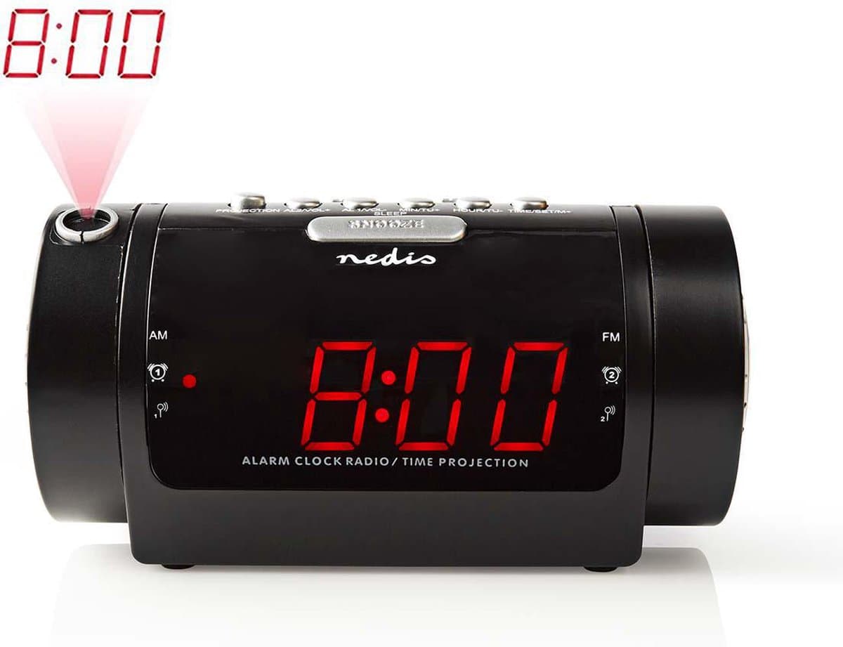 Nedis Wekkerradio - Projectie - AM / FM - Snoozefunctie - Slaaptimer - Dual Alarm - Zwart — afbeelding 1