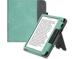 kwmobile flip cover voor e-reader - geschikt voor Tolino Vision 6 - Van imitatieleer en -suède - In mintgroen / donkergrijs