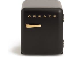 CREATE - Koelkast in retrostijl - Zwart - Handvat Hout - FRIDGE RETRO 48L
