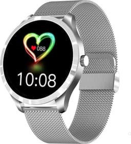 Belesy® BQSiZiPp Pro - Smartwatch Dames – Smartwatch Heren - Horloge - 1.28 inch - Kleurenscherm - Stappenteller - Bloeddruk - Hartslag - 75+ Wijzerplaten – Sporten – Zilver – Panterprint – extra polsband Milanees Zilver en Zwart - Kerstcadeau — thumbnail 2