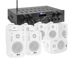 Geluidsinstallatie met Bluetooth - PV240BT 4-zone versterker audio + 8 BGO30 witte 3'' speakers