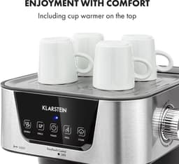 Klarstein 1,5L portafilter koffiemachine voor 2 kopjes koffie, mini espressomachine met melkschuimer, 15 bar portafilter koffiemachine, kleine, goede espressomachine, roestvrijstalen espressomachine 1050W — thumbnail 3