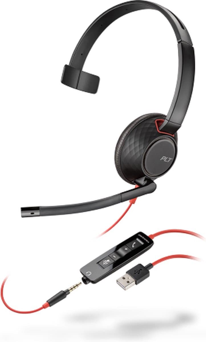 POLY Blackwire 5210 Headset Bedraad Hoofdband Oproepen/muziek USB Type-A Zwart, Rood — afbeelding 1