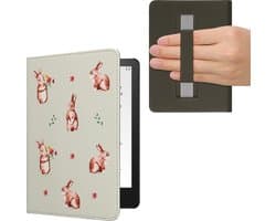 kwmobile e-reader hoesje geschikt voor Amazon Kindle Paperwhite 11. Generation 2021 hoes - E reader flip case met magneetsluiting - Ereader cover - Konijntjes en Bloemen design in wit / bruin / lichtroze