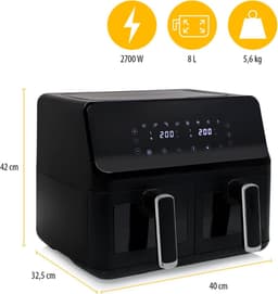 Digitale Airfryer FR-9040 2x4 L 2 kg Friet 8 Programma's & Handmatige Instellingen Dubbele Mand met Patrijspoorten — thumbnail 5