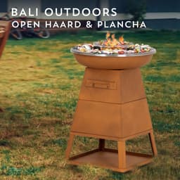 Bali OUTDOORS 3-in-1 Grillring BBQ en Plancha Grill en Vuurkorf– Staand Vuurschaal BBQ met Brandhout Opslagplaats - RVS ronde Teppanyaki Bakplaat - Houtskoolbarbecue – Buitenkeuken – Metaal – Roestbruin – Ø 58.5x H83cm — thumbnail 3