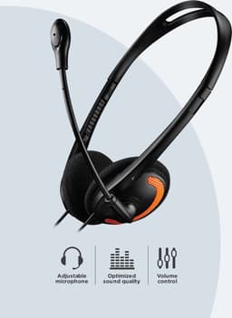 Canyon HS-01 Microfoon Plat 2m Headset - PC - Headset - Verstelbare Microfoon - Volumeregeling - Trendy Zwart-Oranje Ontwerp — thumbnail 5