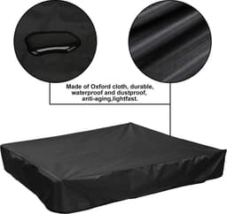 Zandbakafdekking 120 x 120 x 20 cm waterdicht en stofdicht - Oxford-stof - zwart - met trekkoord - voor zandbakken, zwembaden, terrassen en tuinen. — thumbnail 2
