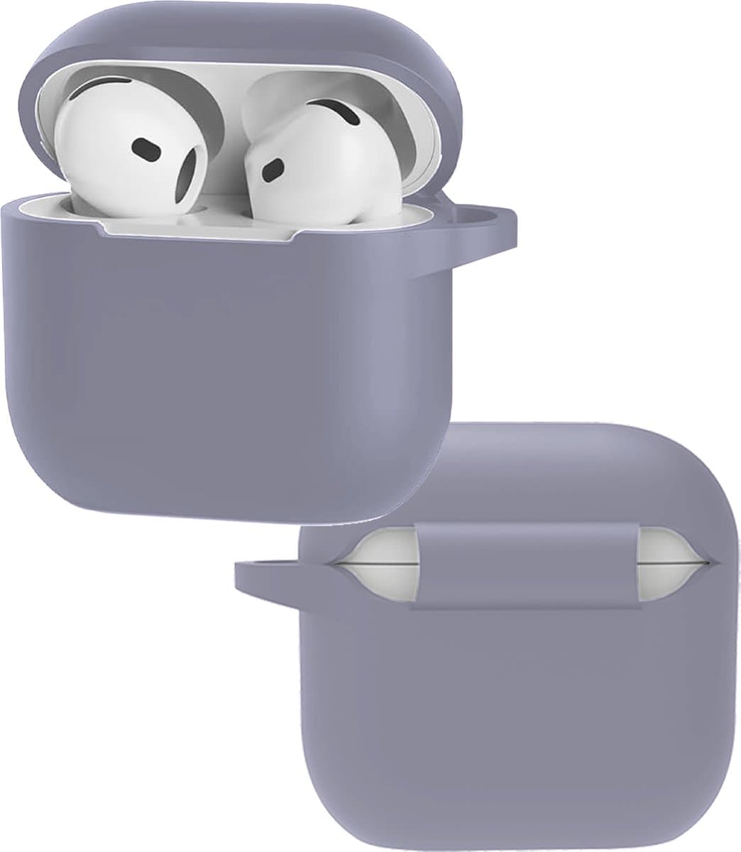 Hoes - Geschikt voor Apple AirPods 4 - Siliconen Hoesje met Clip - Silicone Case Cover - Lila — afbeelding 1