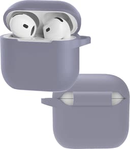 Hoes - Geschikt voor Apple AirPods 4 - Siliconen Hoesje met Clip - Silicone Case Cover - Lila — thumbnail 1