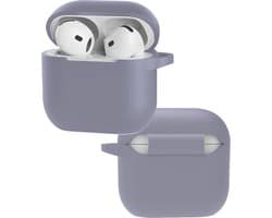 Hoes - Geschikt voor Apple AirPods 4 - Siliconen Hoesje met Clip - Silicone Case Cover - Lila
