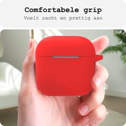 Case - Geschikt voor Apple AirPods 4 - Siliconen Hoes met Clip - Silicone Hoesje Cover - Rood — thumbnail 4