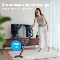 Auronic Steelstofzuiger Draadloos 350W - Draadloze Stofzuiger - HEPA Filter - Zelfstaand - Op Accu - Zonder Zak - Kruimeldief - Vacuum Cleaner - Grijs/Blauw — thumbnail 2