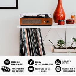 DD® Platenspeler met Speakers - Ingebouwde Speakers - Retro - 37x34x16cm - Retro Geel — thumbnail 3
