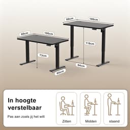 Devoko Zit-Sta Bureau 100x60 cm - Elektrisch Verstelbaar Bureau - Digitaal Display - Zit-Alarm - 2 Geheugenstanden - Zwart — thumbnail 2