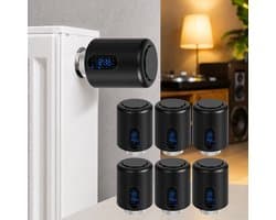 WiFi Radiatorthermostaat met App-bediening en 7 Ventieladapters – Zwart – 6-pack
