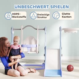 Rutsche 4-in-1 Kinderrutsche mit Schaukel, Basketballkorb, Klettergerüst, Kleinkinderrutsche mit Raketendesign Kinder Spielplatz für Indoor und Outdoor 1,5-4 Jahren Kinder Hellblau — thumbnail 3