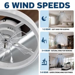 Plafondventilator met LED-Licht – Witte 20 inch Plafondventilator met Afstandsbediening – 6 Snelheden + Dimbare Drie-kleurentemperatuur LED (36W) – Stille DC Motor – Zomer/Winter Omschakeling – Voor Slaapkamer, Woonkamer & Studie — thumbnail 3