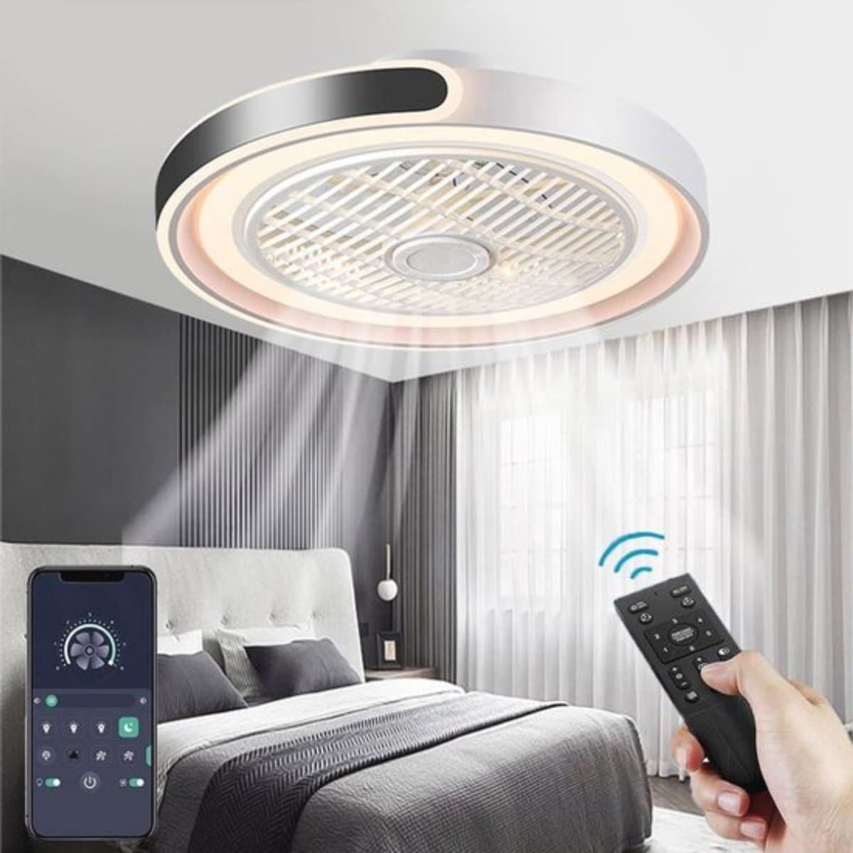 Thuys - Stille Plafondventilator met Lamp 72W - ABS Bladen - Metalen Lamphuis - voor Woonkamer - Slaapkamer en Kantoor — afbeelding 1