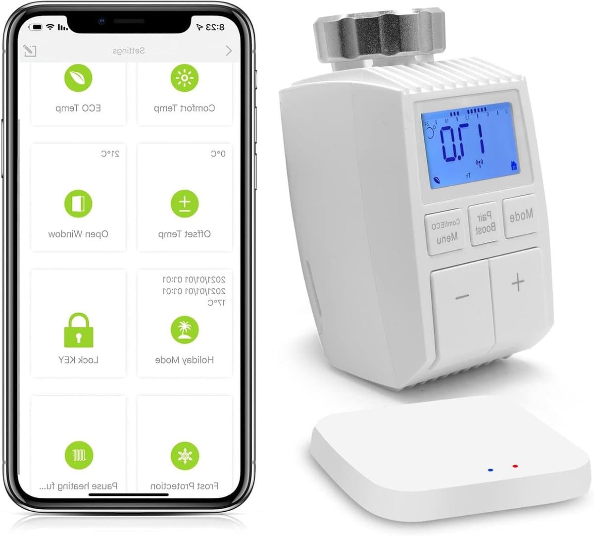 Slimme Thermostaat - Verwarming Regelaar - Energie Besparen - App en Stem Bediening - 5.5 x 5.4 x 9.8 cm — afbeelding 1