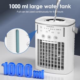 Draagbare airconditioners - 4-in-1 draagbare ventilator met 1000 ml tank - 3 snelheden en afstandsbediening - 2-8 uur timer - 7-kleurige ledverlichting - Mini verdampingsairco voor kamperen - kantoor - slaapkamer en auto — thumbnail 5