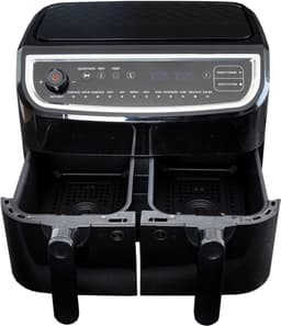 Dubbele Airfryer - Heteluchtfriteuse Dubbele Frituurpan - Gezond Frituren - Twee Aparte Lades - 9 Liter - Zilver — thumbnail 1